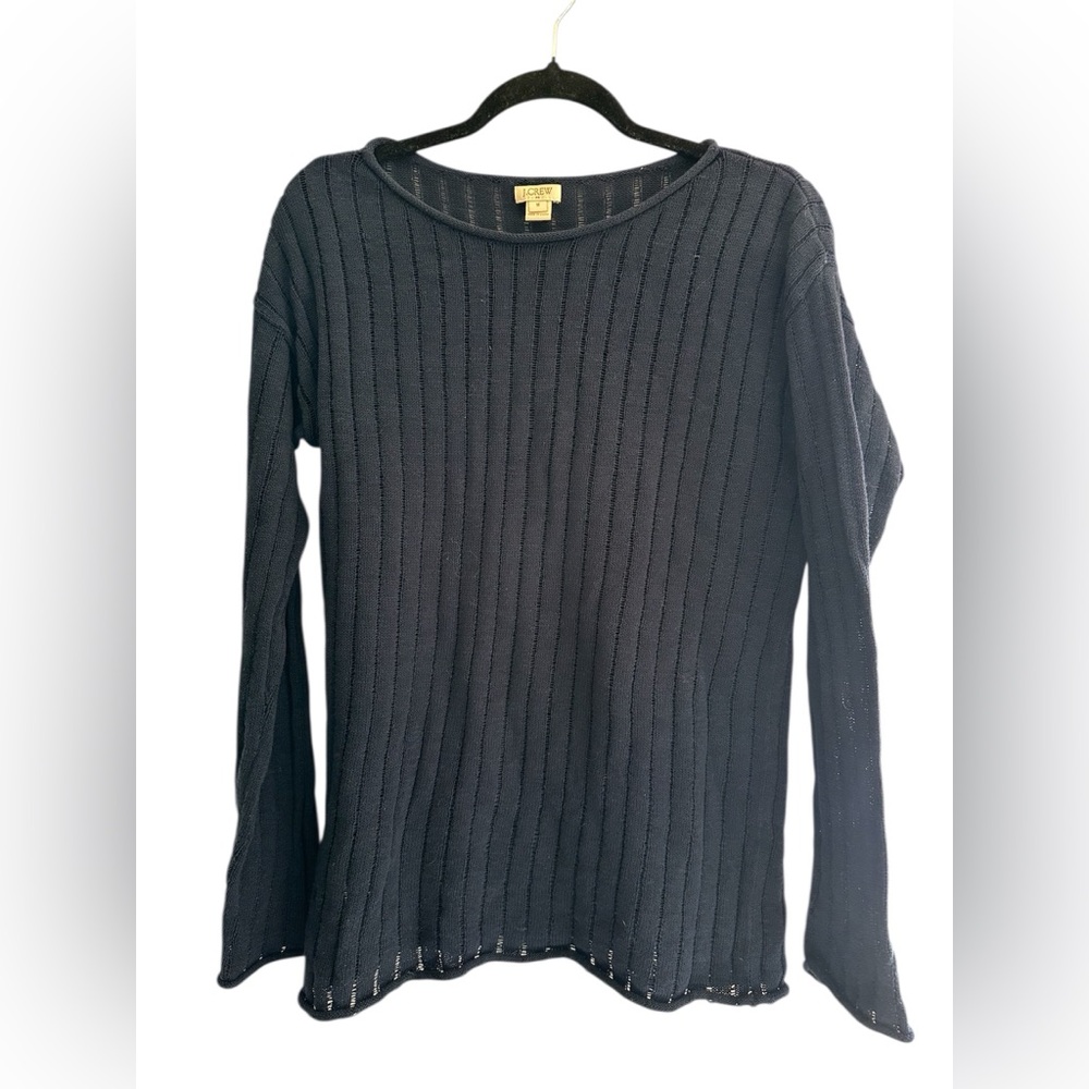 J. Crew Navy Ribbed Crewneck Long Sleeve Top